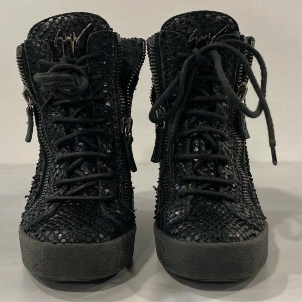 Women’s Giuseppe Zanotti Black Snakeskin Wedge Ankle Boots Size 36EU
